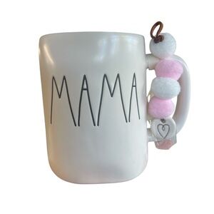 Rae Dunn White Ceramic Mug with Pom Pom Handle Charm